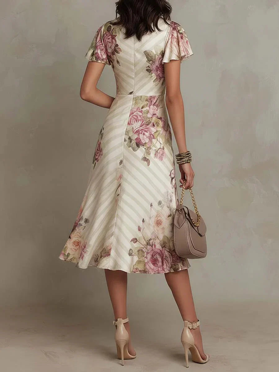 Alba Elegant Floral Ruched Wrap Midi Dress