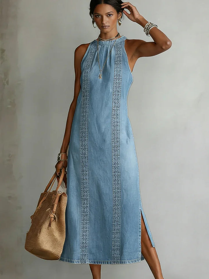 Julia | Retro Lace Denim-Look Dress