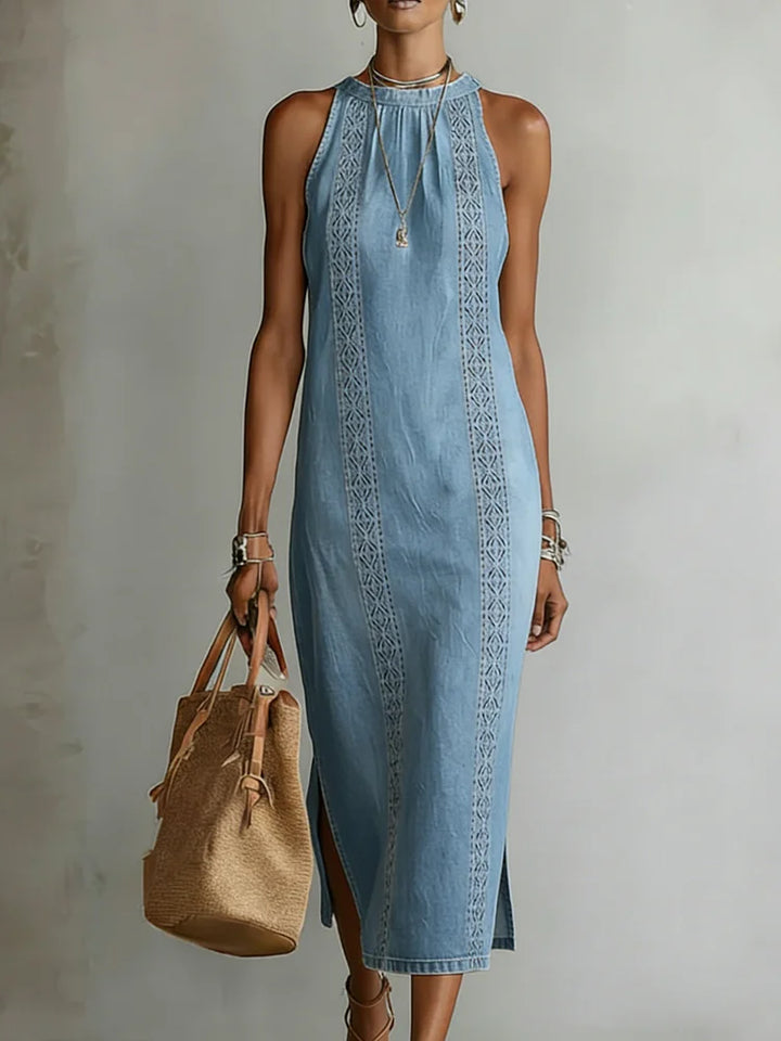 Julia | Retro Lace Denim-Look Dress