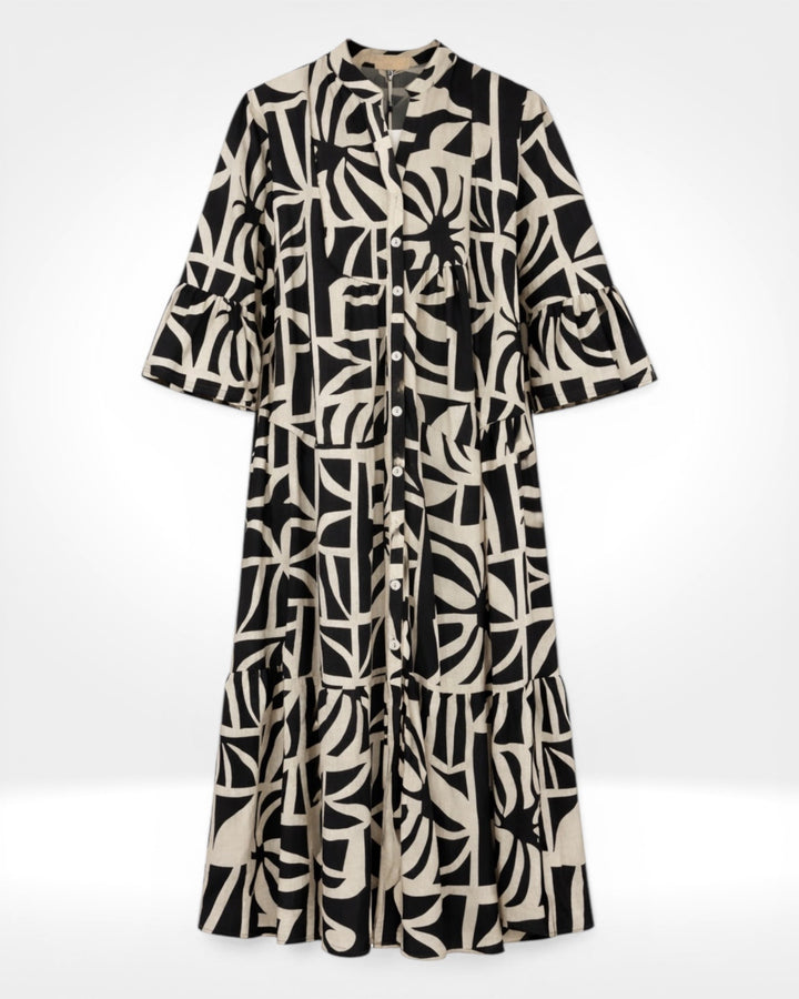 Abstract Print Tiered Midi Shirt Dress