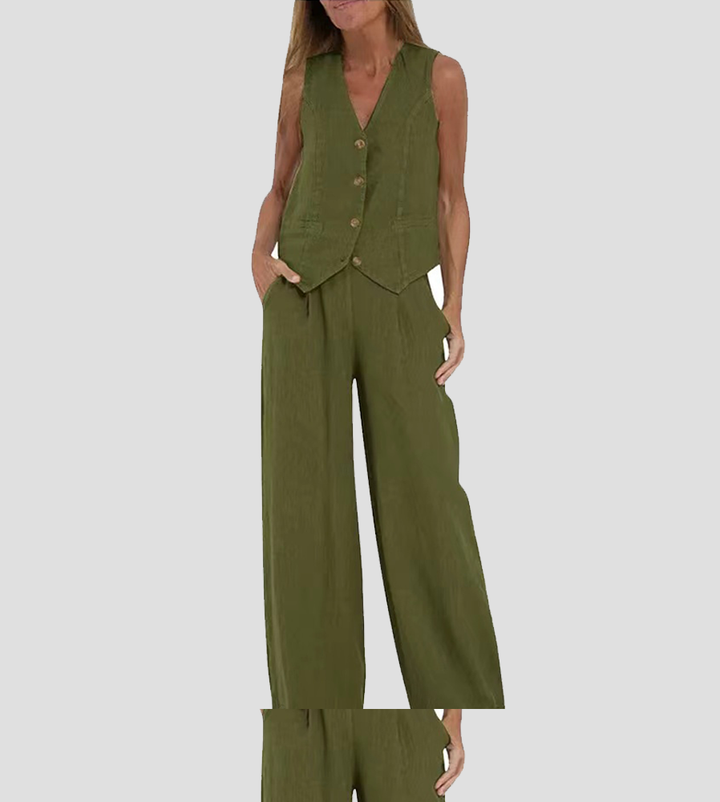 AIRA | Buttoned Vest & Wide-Leg Set