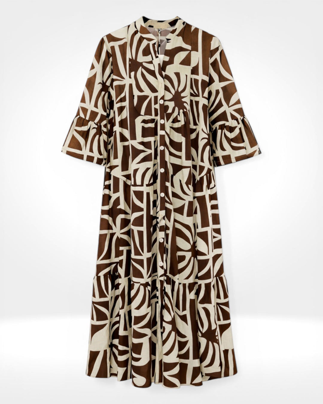 Abstract Print Tiered Midi Shirt Dress