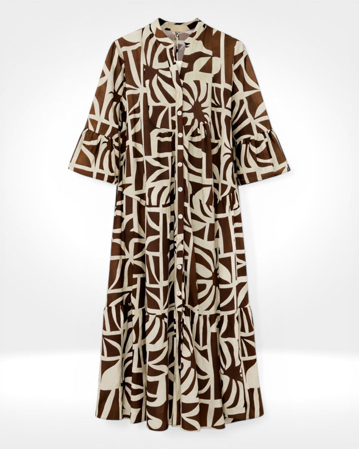 Abstract Print Tiered Midi Shirt Dress