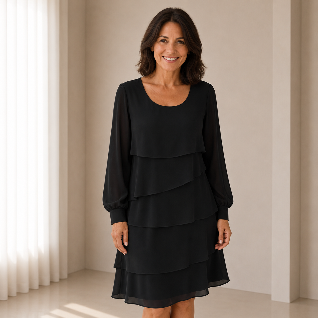 Margaret | Elegant Comfort Ruffle Dress Long Sleeve