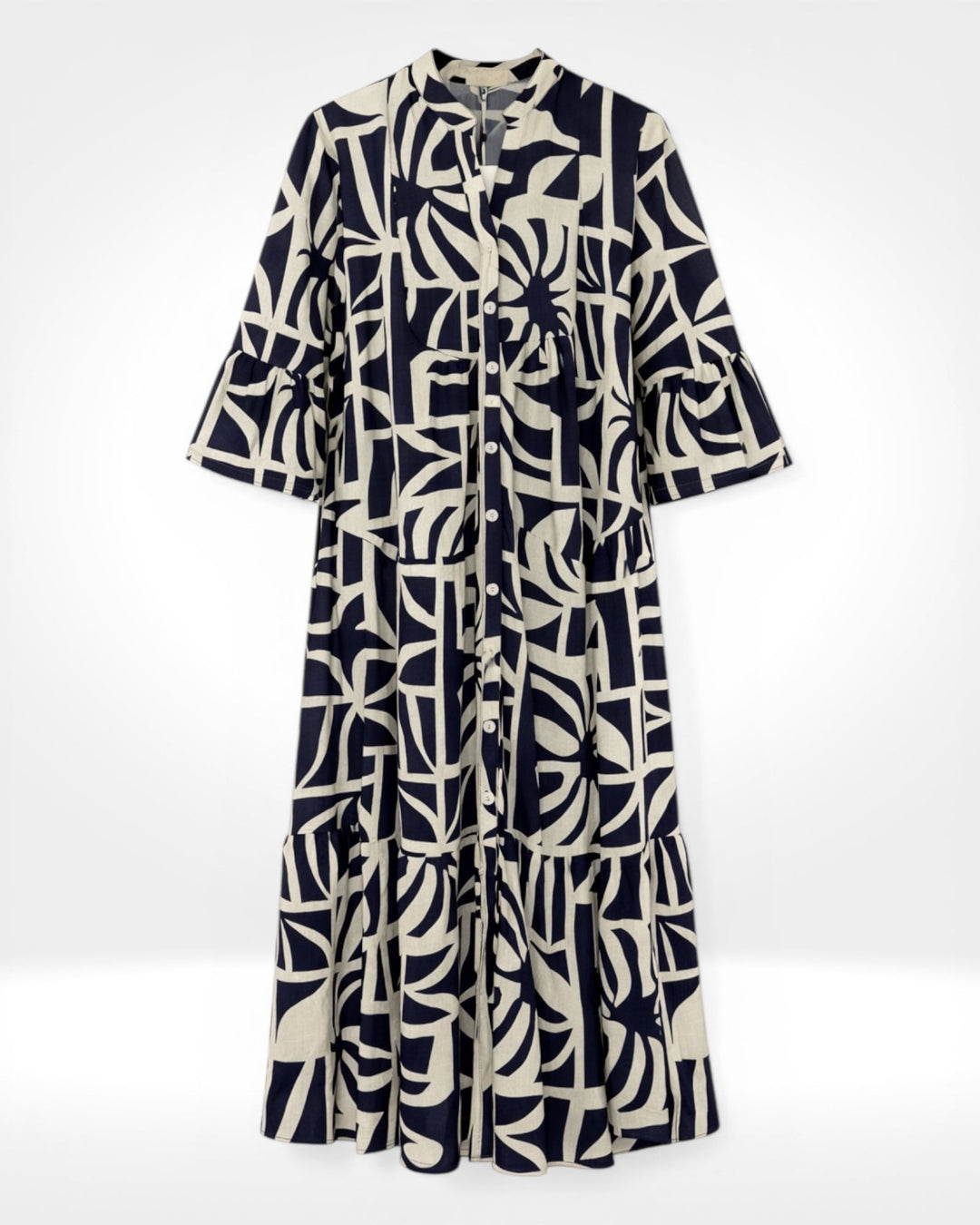 Abstract Print Tiered Midi Shirt Dress