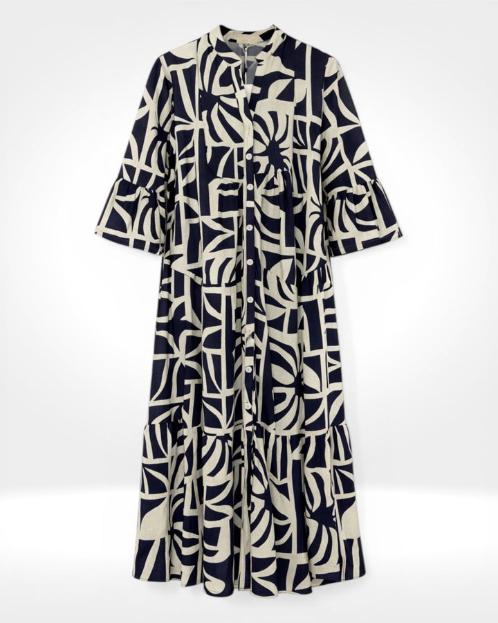 Abstract Print Tiered Midi Shirt Dress