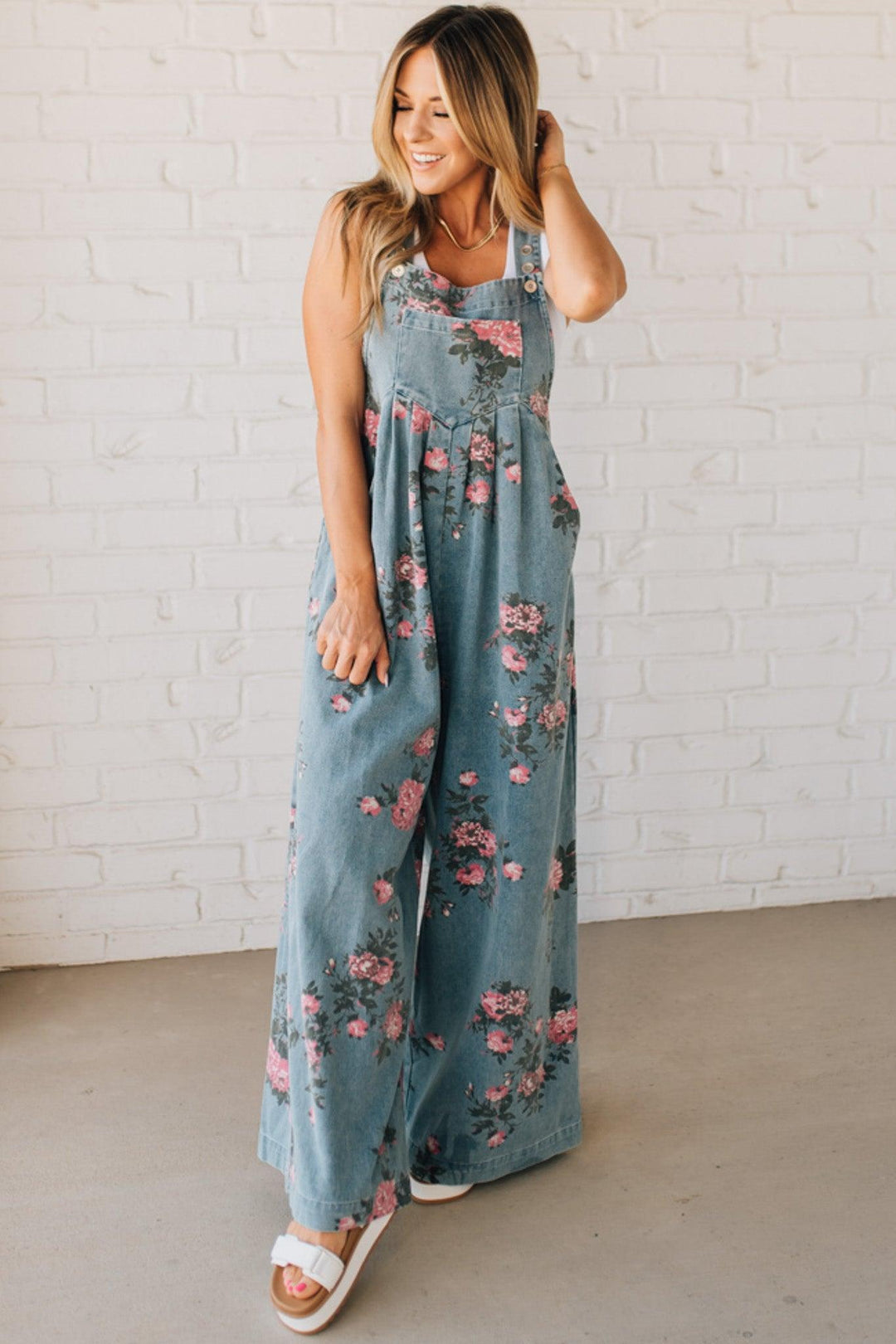 Bibi | Floral Print Denim Overalls