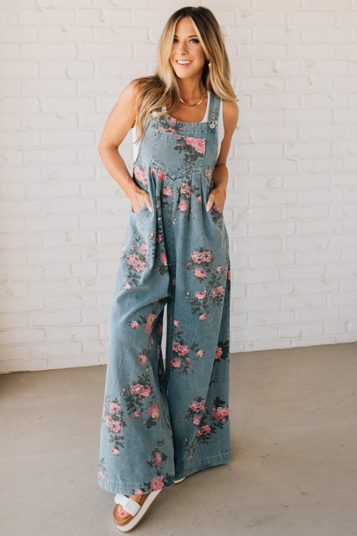 Bibi | Floral Print Denim Overalls
