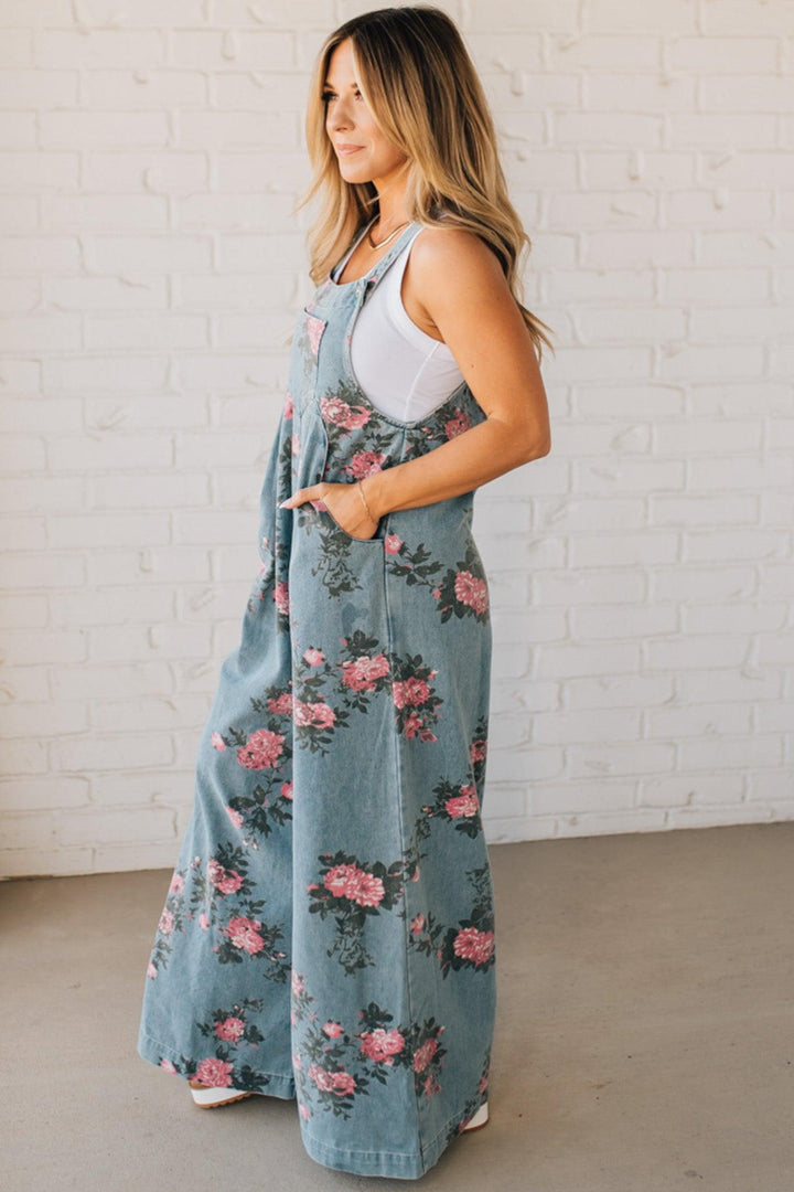Bibi | Floral Print Denim Overalls