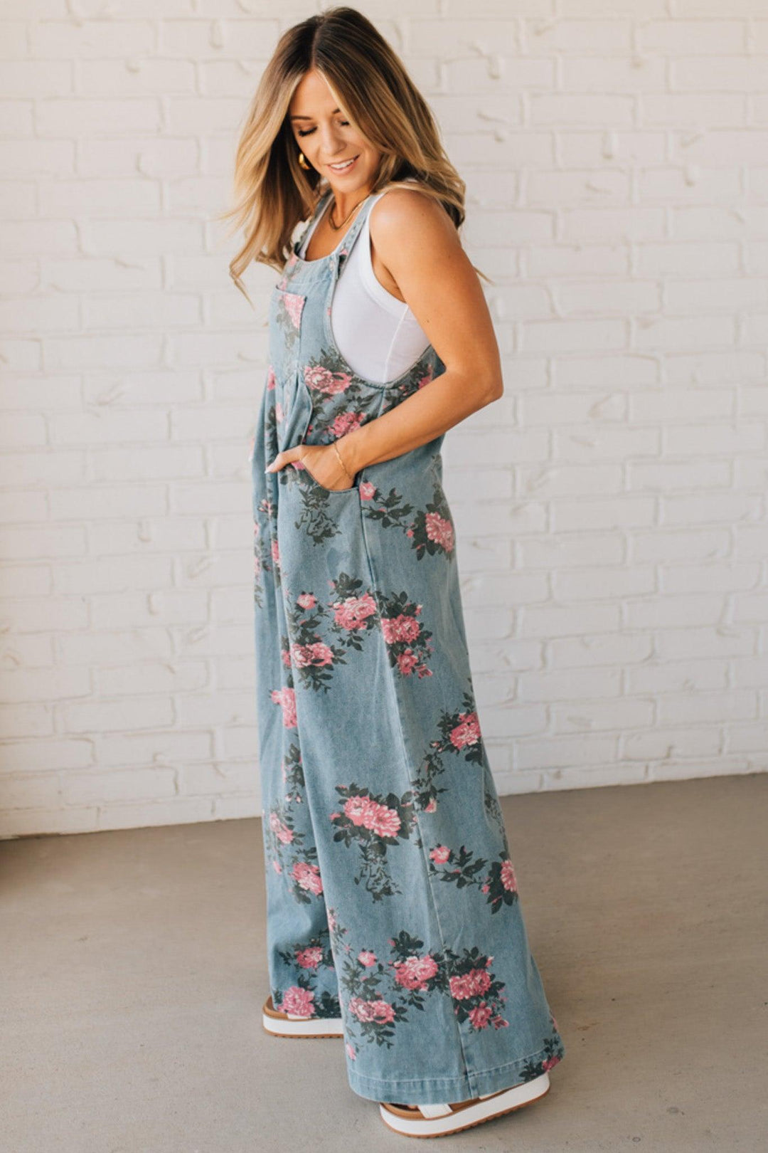 Bibi | Floral Print Denim Overalls