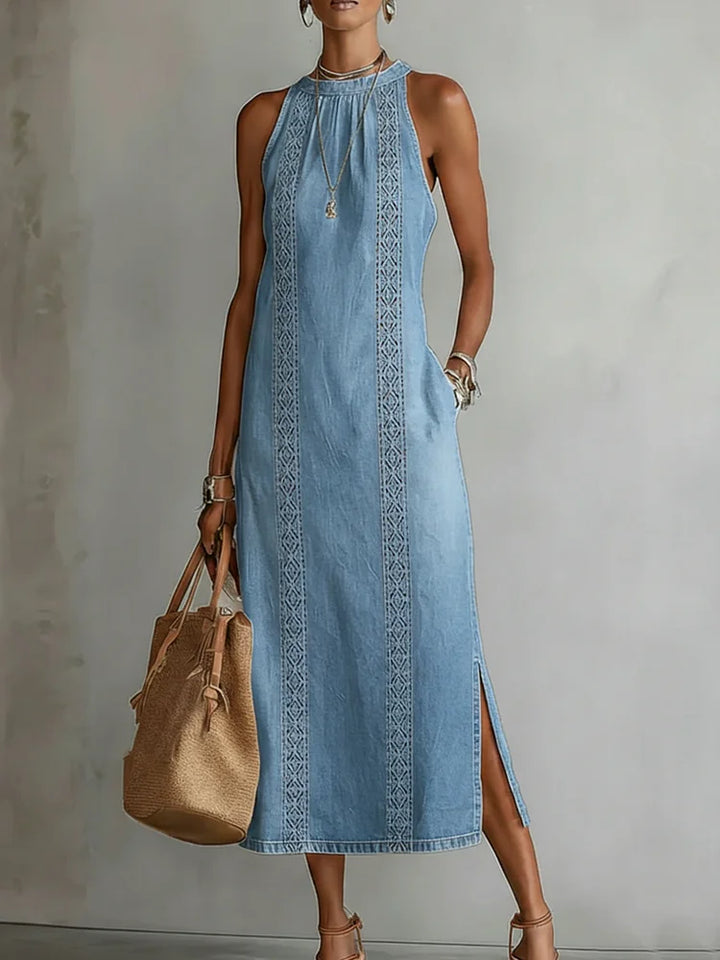 Julia | Retro Lace Denim-Look Dress