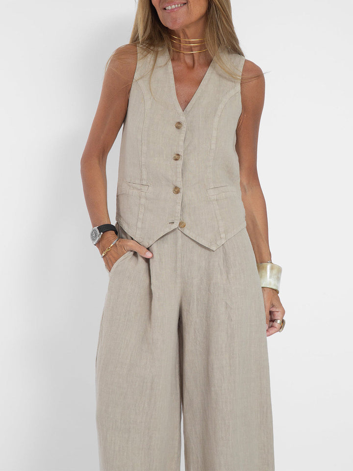 AIRA | Buttoned Vest & Wide-Leg Set