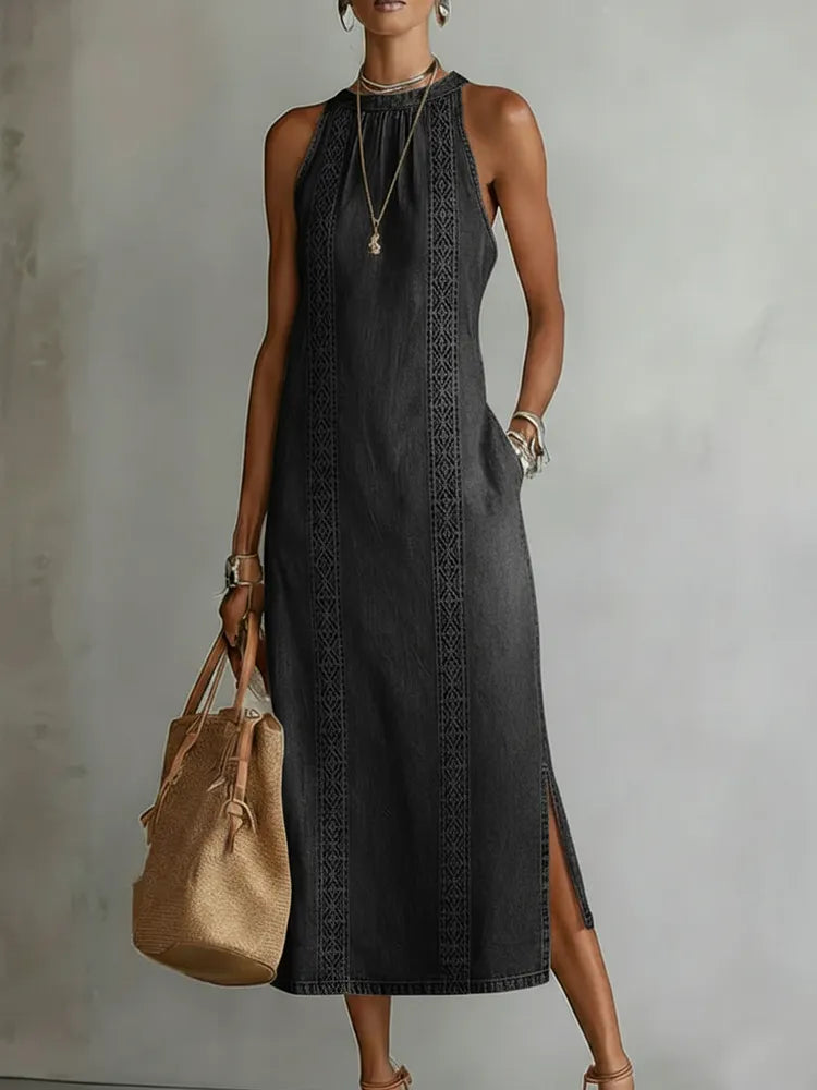 Julia | Retro Lace Denim-Look Dress
