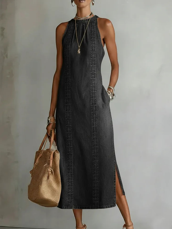Julia | Retro Lace Denim-Look Dress