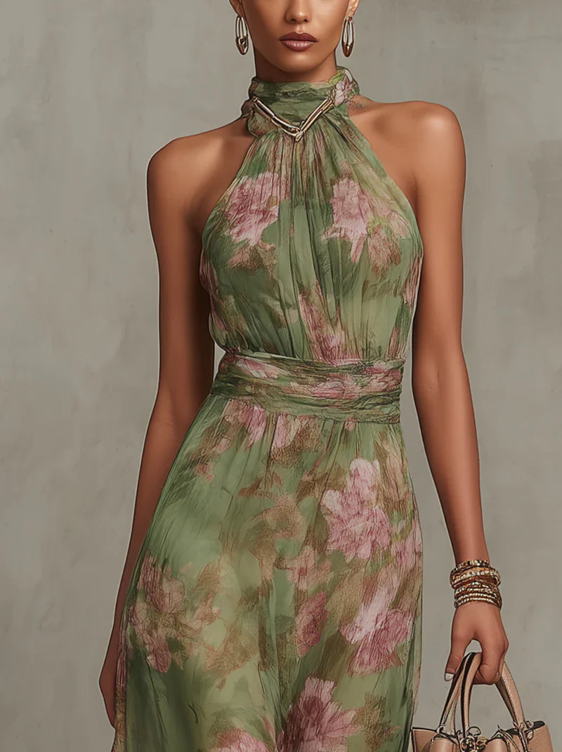 Mirelle  Gathered Halter Midi Dress