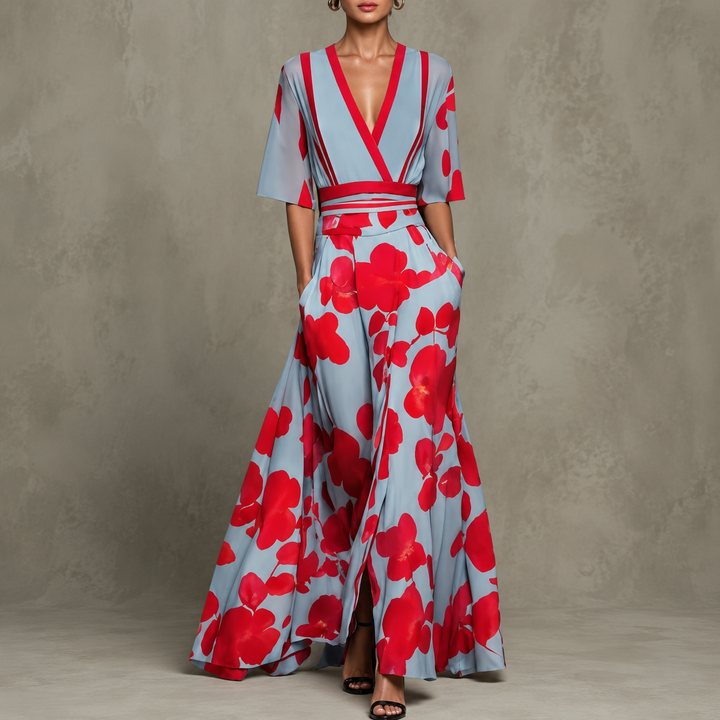 Michelle  Elegant Floral Wrap Dress