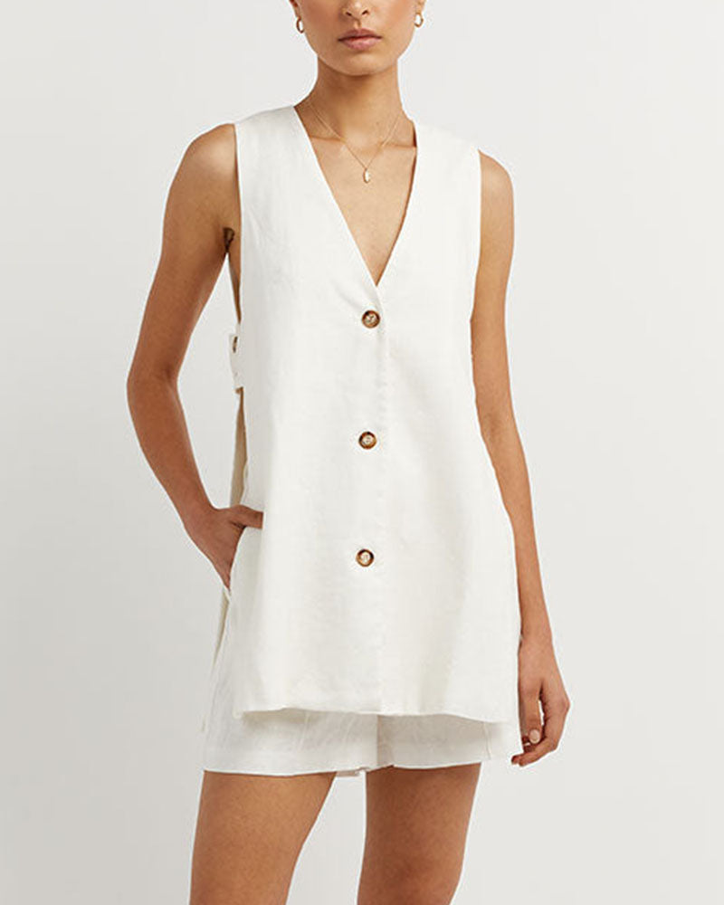 FIONA | Sleeveless Buttoned Set