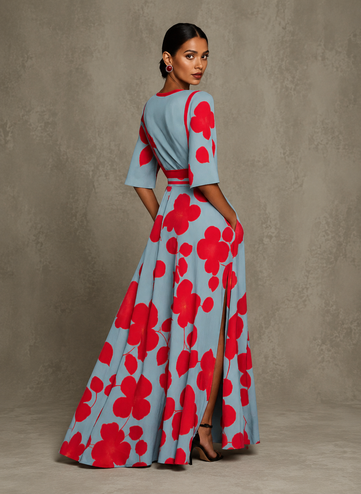 Michelle  Elegant Floral Wrap Dress
