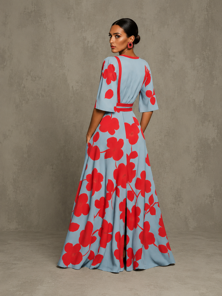Michelle  Elegant Floral Wrap Dress
