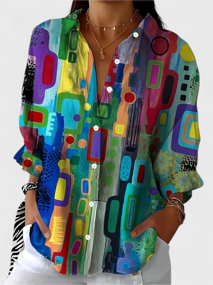 RACHEL | ELEGANT GEOMETRIC PATTERN BLOUSE